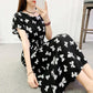 Summer Plus Size Long Dress Bow Tie Print Short Sleeve Dress Casual Comfort Cotton Dresses  for Youth Lady