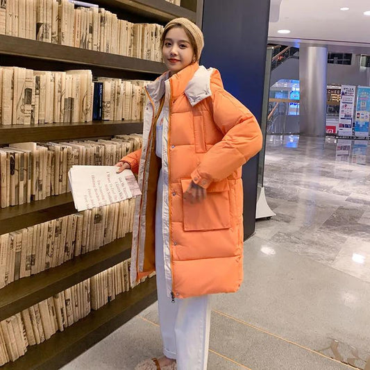 Winter Women's Down Padded Jacket Korean Style Stand-up Collar Hooded Padded Jacket Thickened Warm Mid-length Padded Jacket