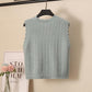 Wool Knitted Vest Women's Vest Spring and Autumn Loose Short Wave Side Single-breasted Hollow Sweater Small Cardigan