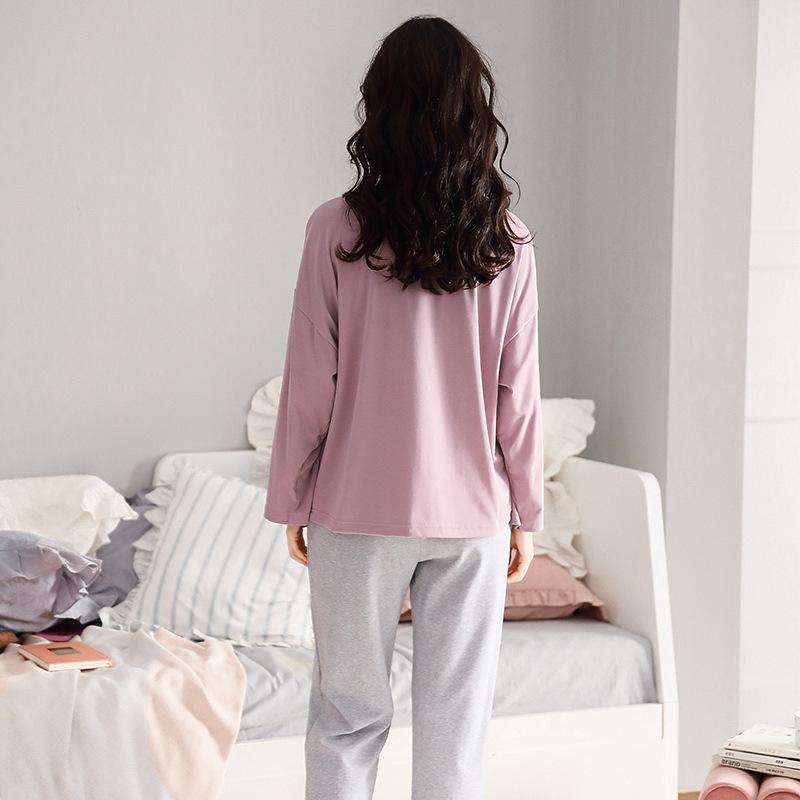 Women's Pajamas Suit Autumn Winter Pyjamas Set Long Sleeve Sleepwear Loose Casual Home Wear Pullover Cute Nightwear Tops and Pants Sets Round Neck