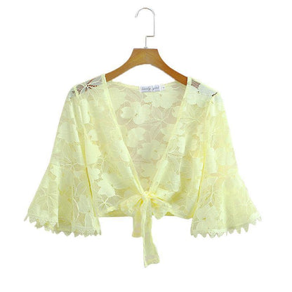 1 PCS Lace Cardigan Women Sun Protection Summer Short Solid Color Thin Shawl