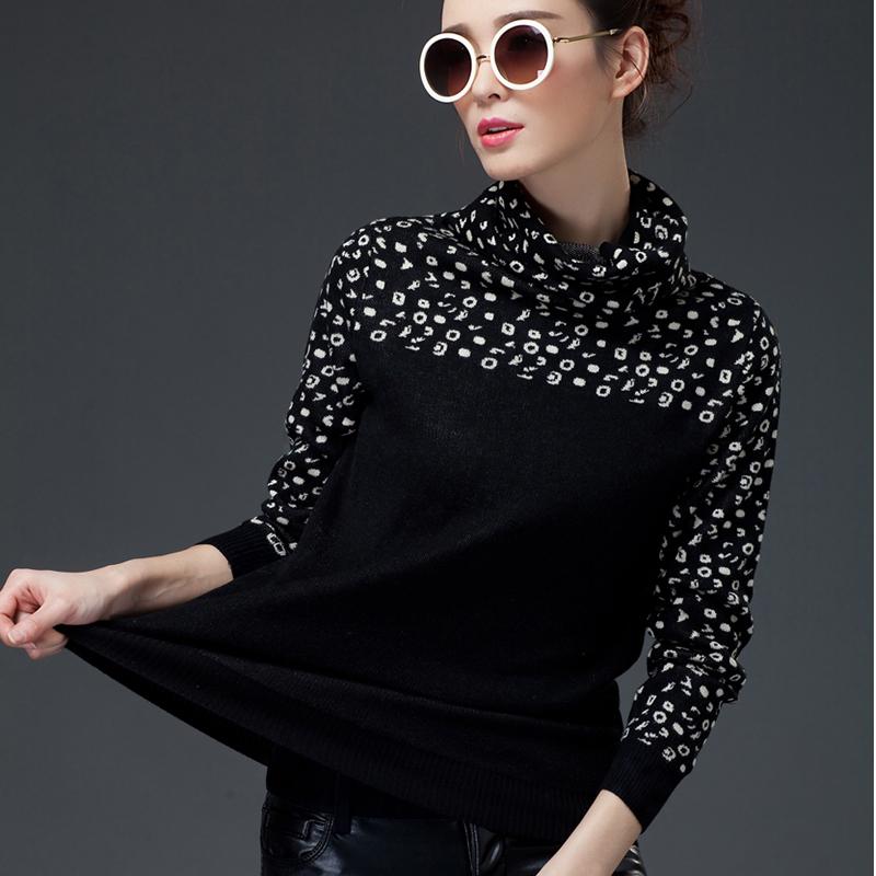 Autumn Winter Fashion Leopard Sweater Women Loose Turtleneck  Pullover Sweater Thick Warmth Slim Bottoming knitwear