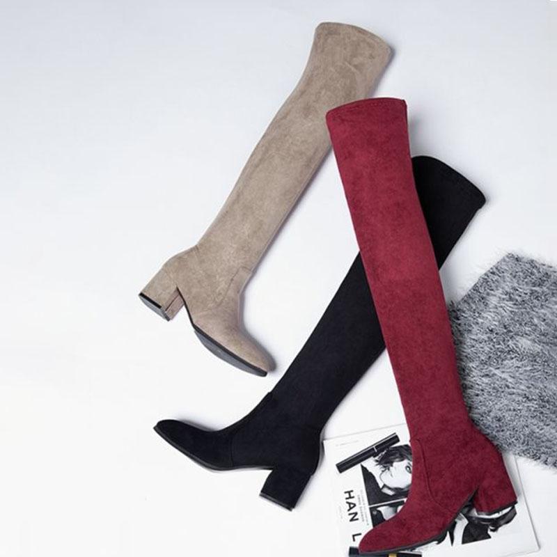 Faux Suede Women Over Knee Boots Lace Up Sexy Chick Heels Shoes Woman Female High Boots Botas Ladies High Boot