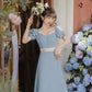 Women's Summer Puff Sleeve Dress Square Neck Thin Solid Color A-Line Skirt