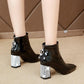 Fashion Women Martin Boots Zip Casual Boots Pointed Toe High Square Heel Warm Women Ankle Boots Size