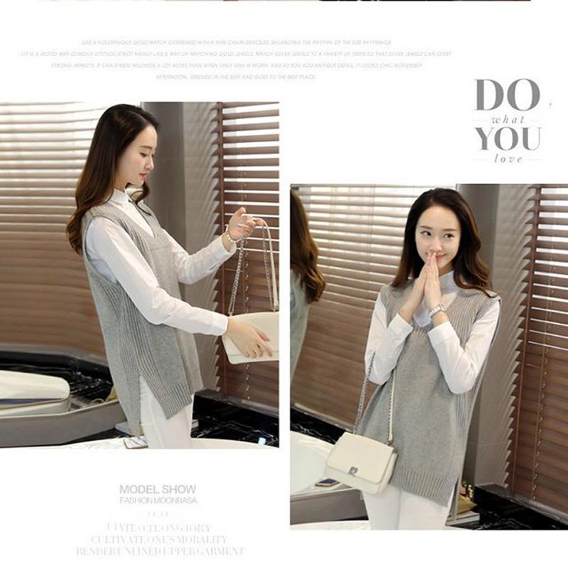 Autumn and Winter Solid Color V-neck Sweater Slim Fit Plus Size Jacket Mid-length Vest Women