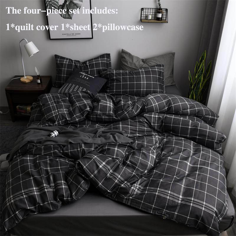 Four-piece Cotton Striped Simple Intellectual Style Bed Sheet Quilt Cover Pillowcase Set Household Bedding Double Bed