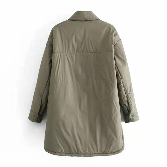 Autumn Winter Warm Cotton Jacket Coat Women Vintage Khaki Long Outwear Female Oversize Solid Overcoats Loose Parkas Top