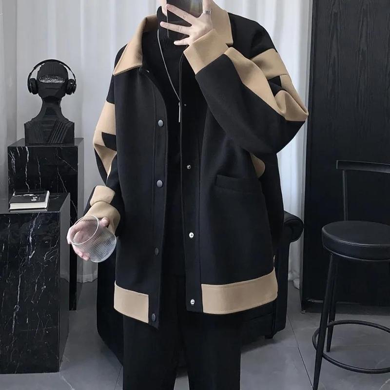 Loose Thickened Woolen Coat Men's Casual Jacket Trend All-match Jacket Men's Autumn and Winter Warm Long-sleeved POLO Collar Jacket