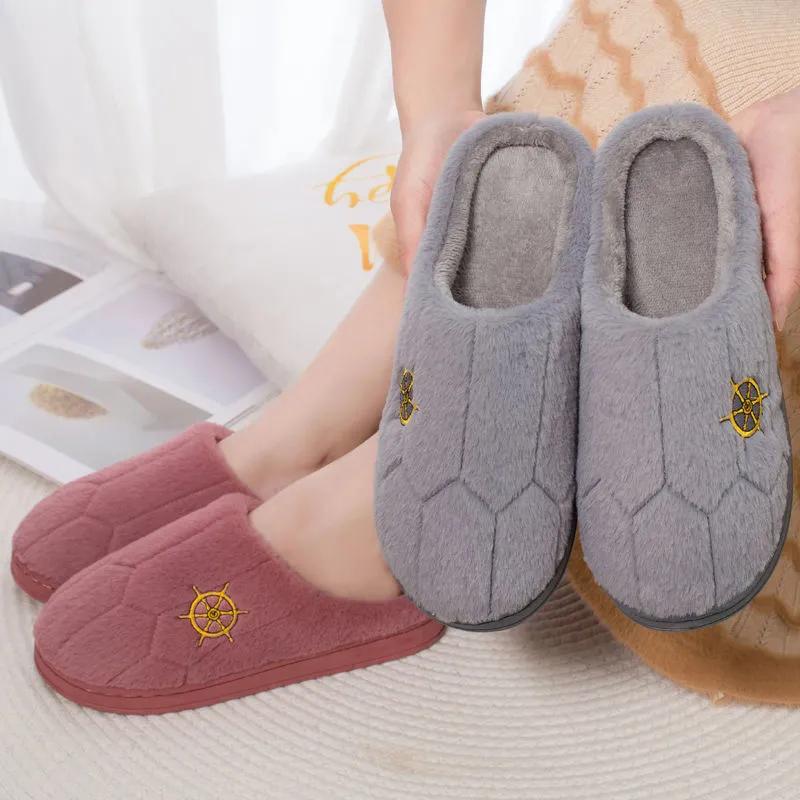 Winter Warm Cotton Slippers Women Men Home Shoes Simple Non-slip Indoor Slides Corduroy Couple Slipper Female Shoes