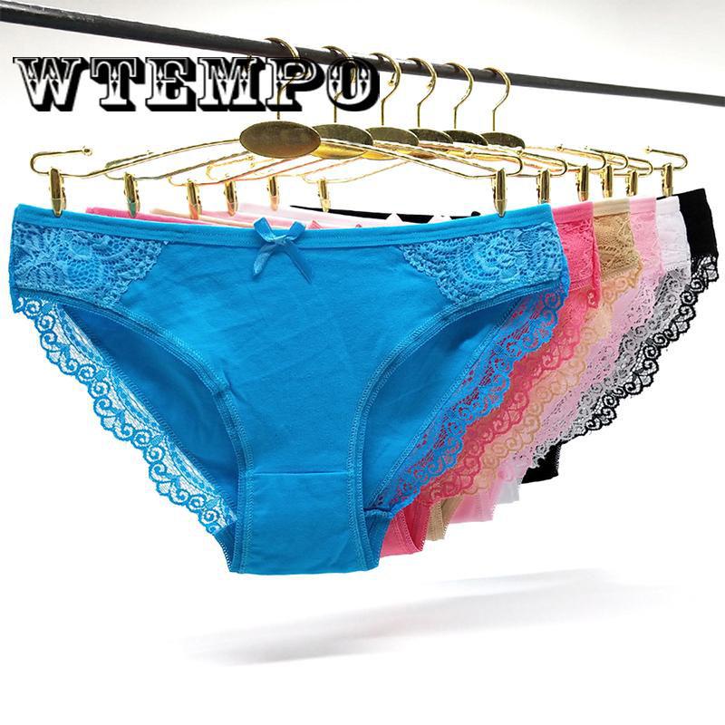 WTEMPO 6 Pcs/Lot Victoria breathable Cotton Women Girls Briefs Sexy Thong Lace set Panties