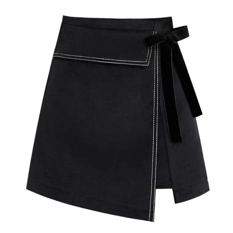 Irregular Laced Women Sexy Tight A-line High Waist Short Skirt Split Fork Zipper Elastic Waist Club Casual Home Office