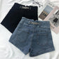 High Waist Denim Shorts Women's Retro Metal Chain Design A-line Wide Leg Pants