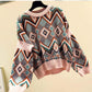 Pofulove Autumn Winter Women's Sweater Short Pullover Lazy Loose Thick Sweater Long Sleeve