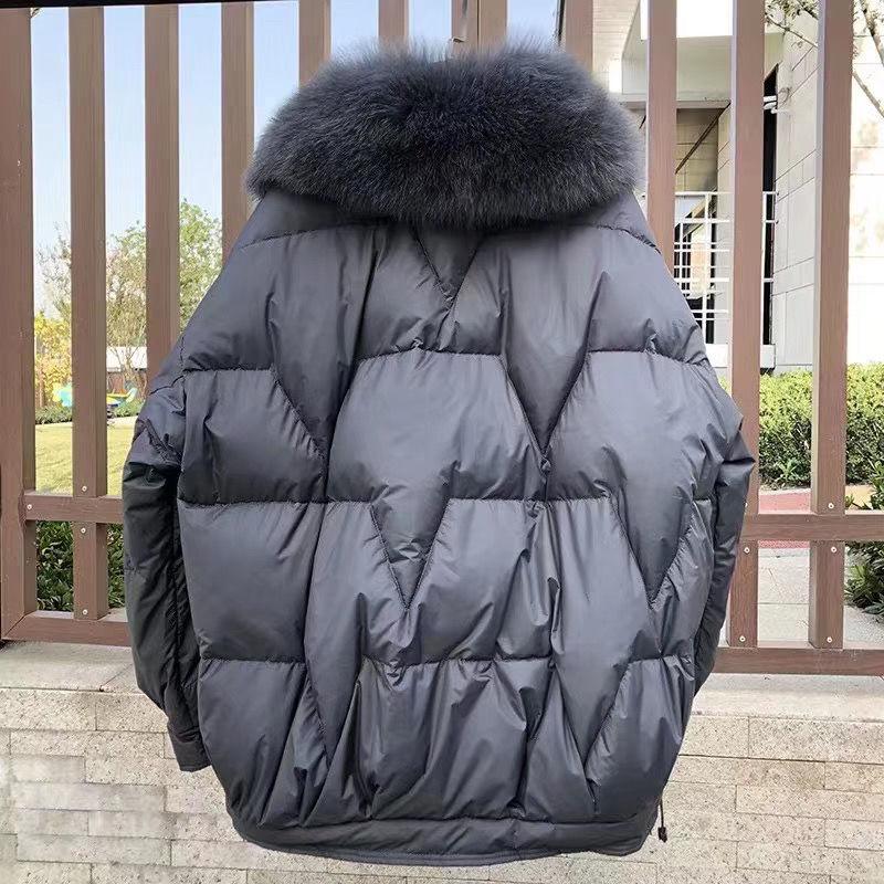 Korean Fashion Ladies Down Jacket Fox Fur Collar Thick Bread Jacket White Duck Down Short Down Jacket