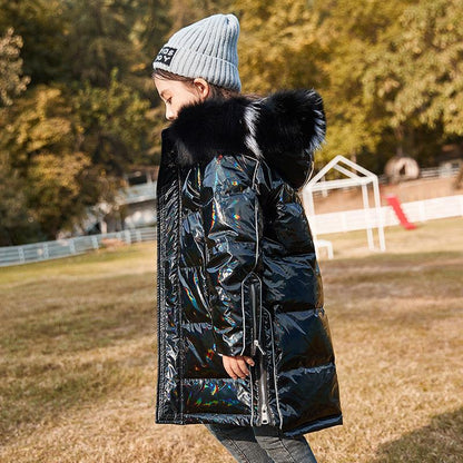 Silver Kids Down Padded Jacket Double-sided Wear Boys and Girls Thick Winter Fashionable Jacket