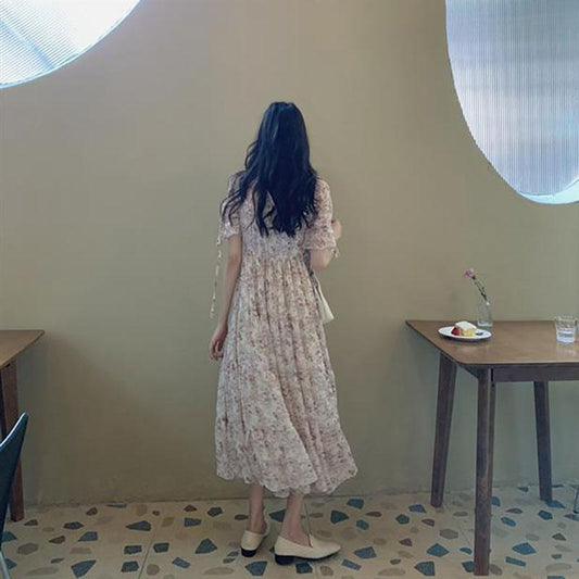 Female Plus Size Summer Elegant Gentle Floral Print Dress Super Fairy Slim Vintage Holiday Dress