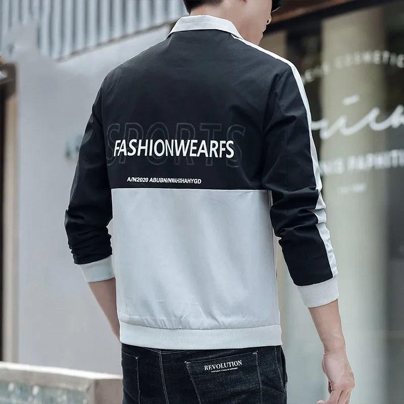 Spring and Autumn Men's Jacket Stand Collar Coat Colorblock Printing Top Trend Simple Bomber Jacket Zipper Sportwear