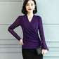 Mesh Bottoming Shirt Ladies Spring V-Neck Pullover Long Sleeve T-Shirt Slim Fit Slim Large Size Top
