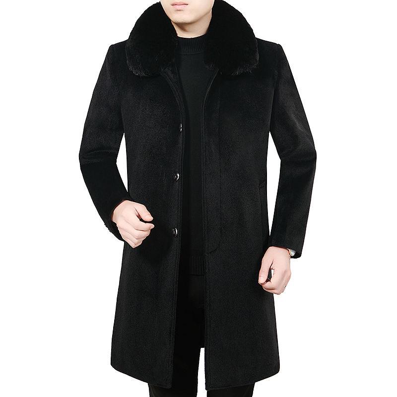 Winter Trench Coat for Men Fashion Mens Jackets Woolen Men's Jacket Fur Collar Warm Woolen Coat
