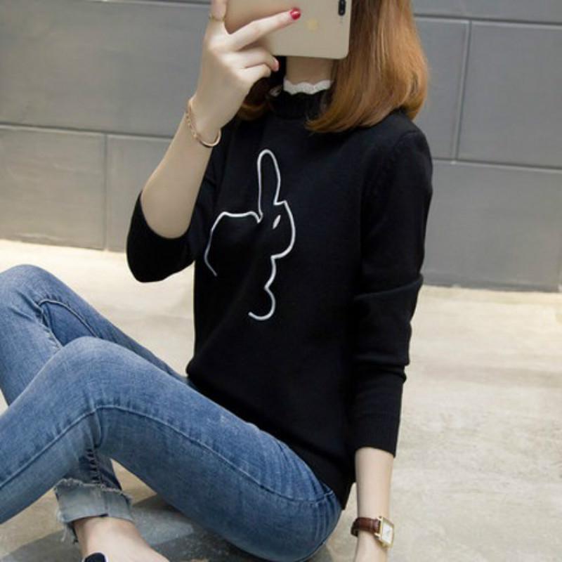 Pofulove Warm Sweater Base Shirt Short Women Sweater Women's Winter Pullover Embroidery Loose