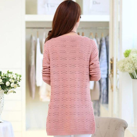 Spring and Autumn Cardigan Tops Mid-length Large Loose Sweater Knitted Thin Women's Jacket