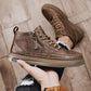 Spring Men's Shoes High Top Casual Leather Shoes Men's Work Waterproof Skid Plate Shoes All Match Sneakers Breathable Soft Sole Zipper Shoes
