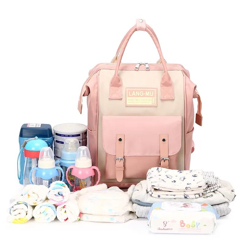 Fashion Fashion Mommy Contrast Color Travel Backpack Super Fire Double Shoulder Bag Tide Brand Mother and Baby Backpack Pregnant Mother Backpack