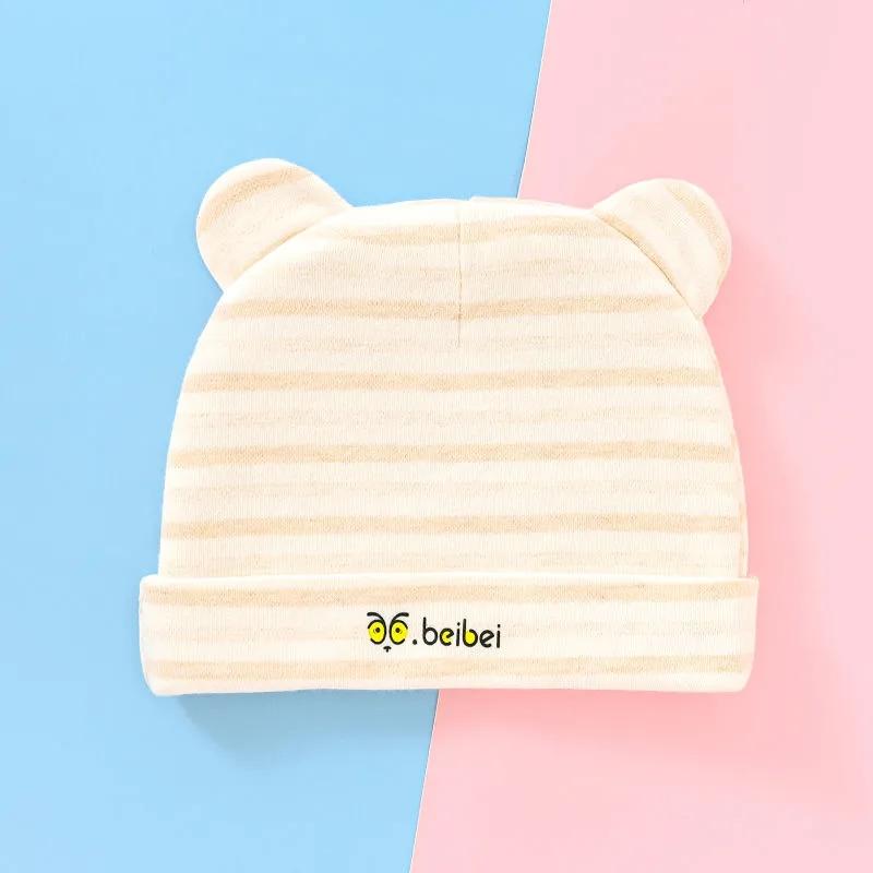 0-6M Cartoon Stripes Bear Ears Hat Baby Pure Cotton Hat Spring Autumn Soft Cap Infant Newborn Comfortable Breathable Cute Beret Hat Sun Hat