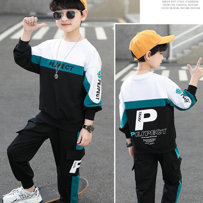 Boys' Long-sleeved Korean Style Suit Pullover Round Neck Sweater Sports Trousers Spring and Autumn Comfortable and Casual Two-piece Suit