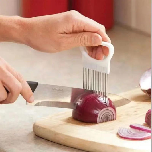 3PC Handy Fruit Gadget Stainless Steel Onion Holder Potato Safety Cooking Tools Slicer Cutting