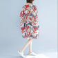 Large Size Women's Dress Loose and Thin Printing Retro Ethnic Style Women's Round Neck Short Sleeve Loose Mid-length Skirt Light and Breathable Fabric