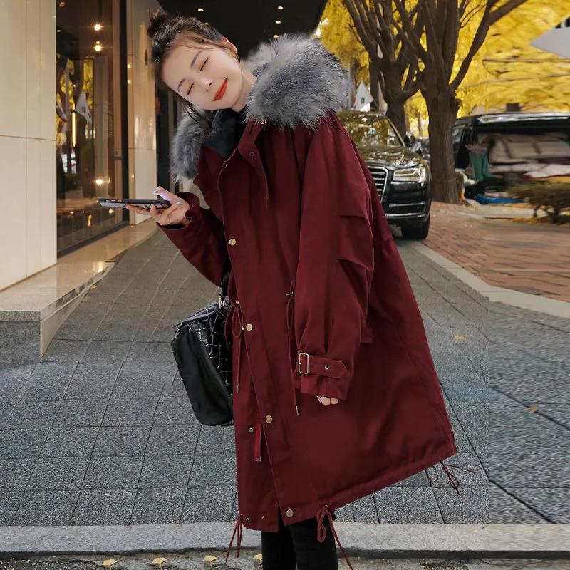 Winter Women's Cotton Jacket Jacket Mid-length Large Fur Collar Plus Down Jacket Thickening Plus Velvet Jacket
