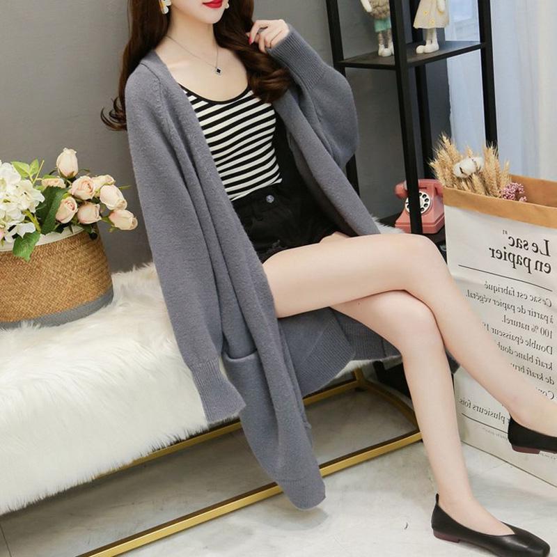 Autumn and Winter Casual Cardigan Mid-length Long-sleeved Warm Sweater Loose Pocket Fashion Coat