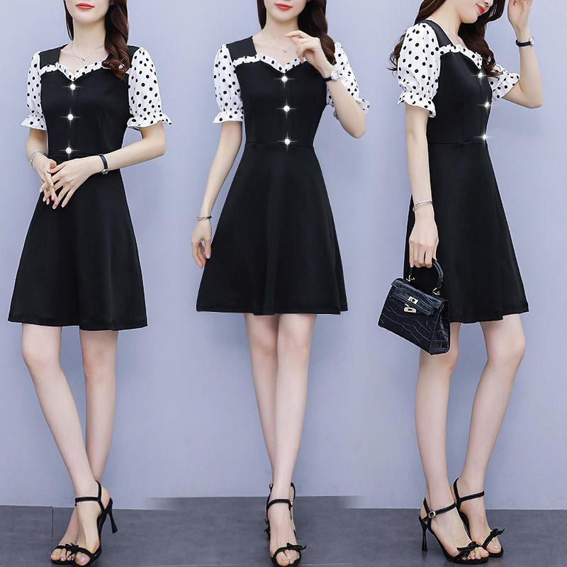 Women's High-elastic Short-sleeved Summer Fake Two-piece Waist Large Size Temperament Dress