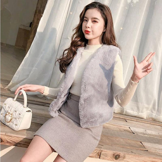 Women's Short Fur Waistcoat Imitation Rabbit Fur Waistcoat Waistcoat All-match Mink Fur Waistcoat Ladies Warm Jacket