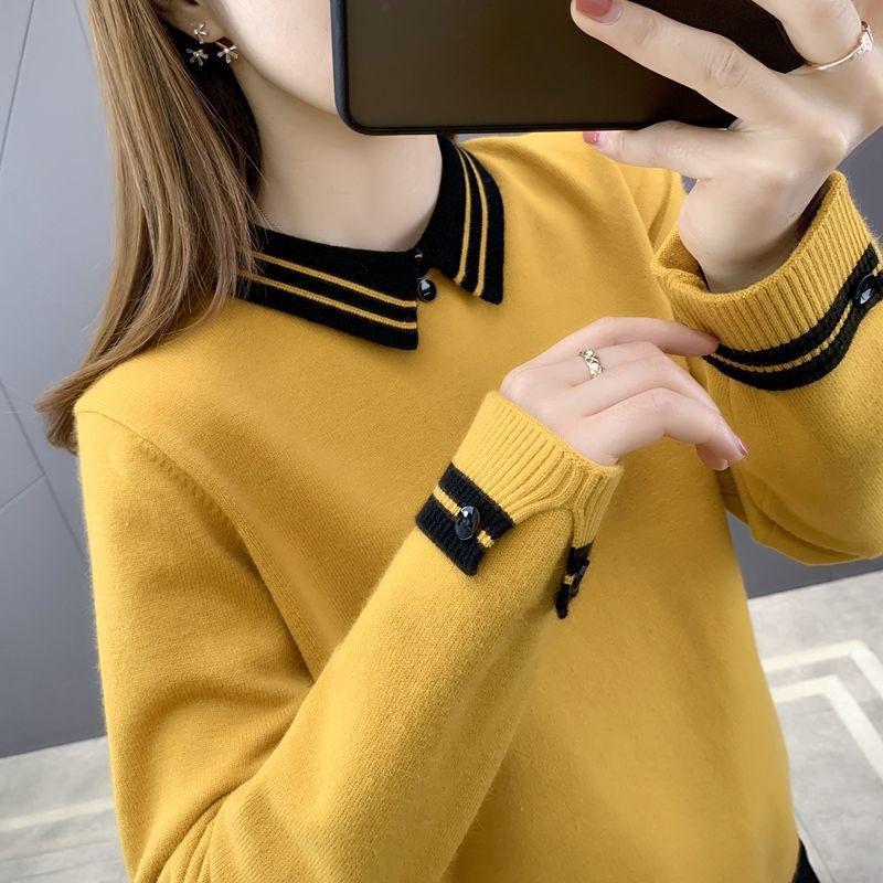 Fall/winter Bottoming Shirt Women's Lapel Blouse Large Size Loose Wild All-match Foreign Style Doll Collar Sweater Women