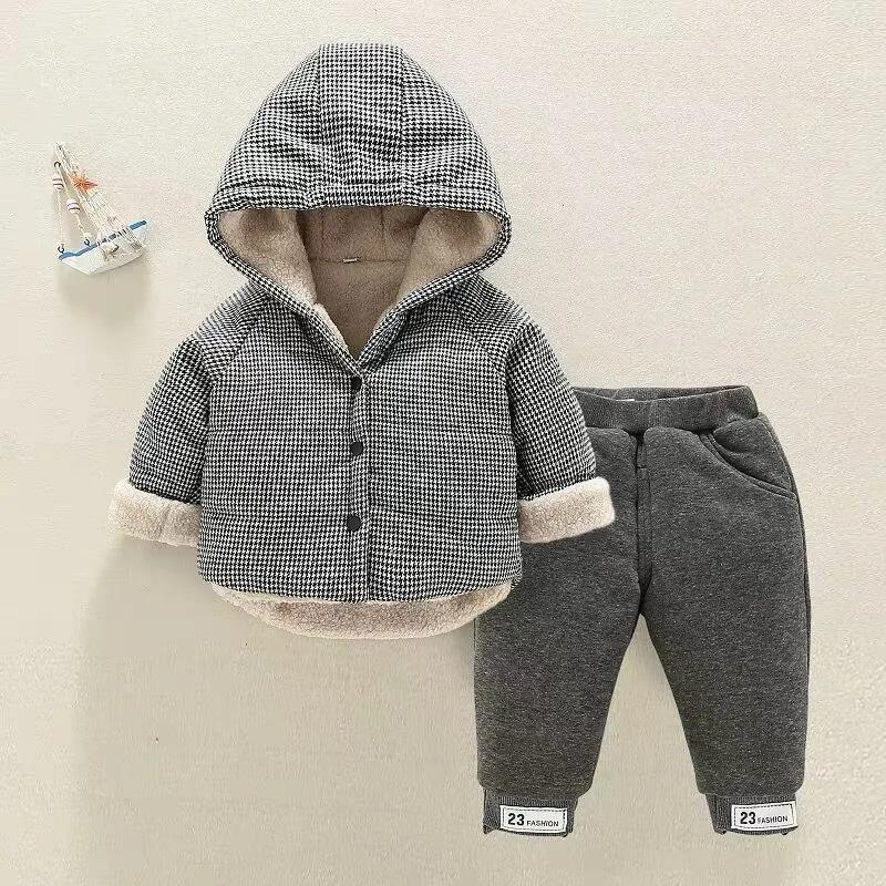 Children's Clothing Cotton Winter Clothing Suit Plus Velvet Thickening Cartoon Male and Female Baby Korean Children Hooded Jacket
