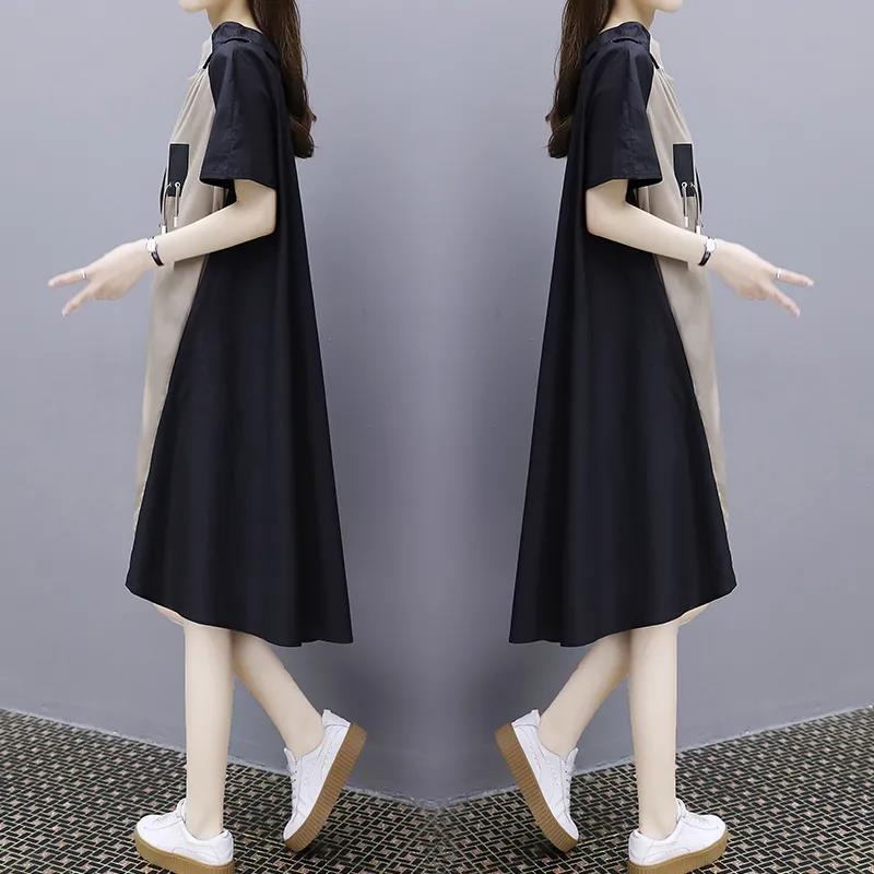 S-XXXL Women's Summer Dress Color block Short Sleeve Round Neck Large Size Loose Casual Not Hooded A-line Dress
