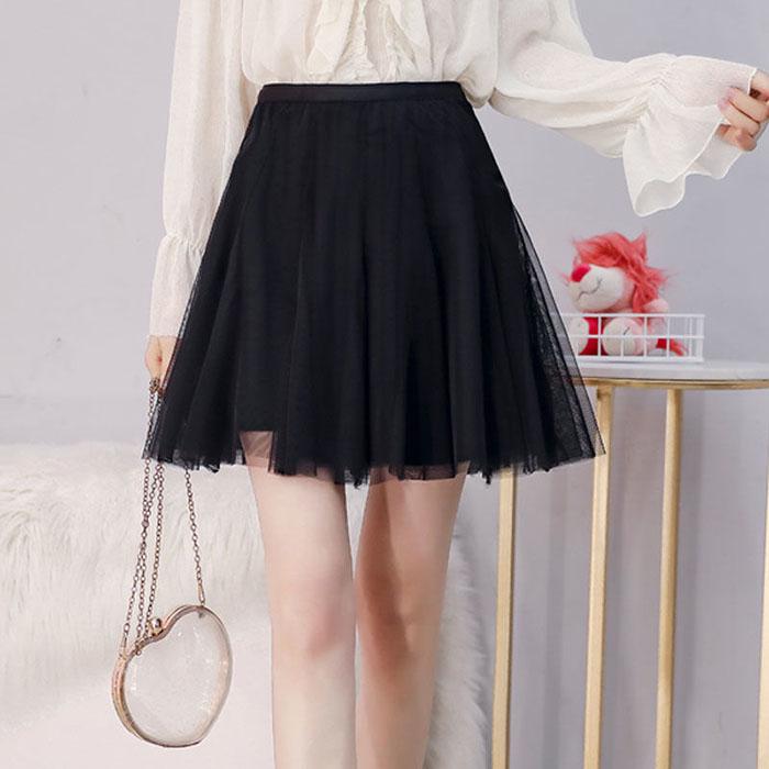 Pofulove Women Anti-light Mesh Skirt Elasticated Waist Thin Ballet Bag Hip Skirts Mini A-line Skirt
