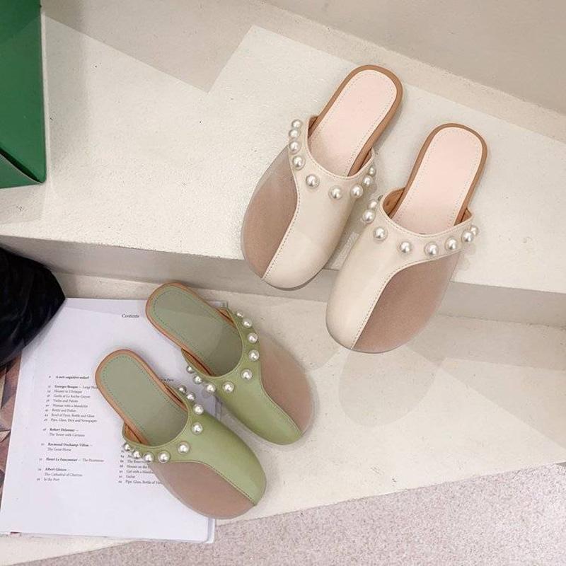 Summer Net Yarn Breathable Baotou Pedal Slippers Fairy Style Wild Stitching Sandals and Slippers Women