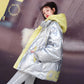 Winter White Duck Down Loose Hood Contrast Color Short Bread Jacket Ladies Down Jacket