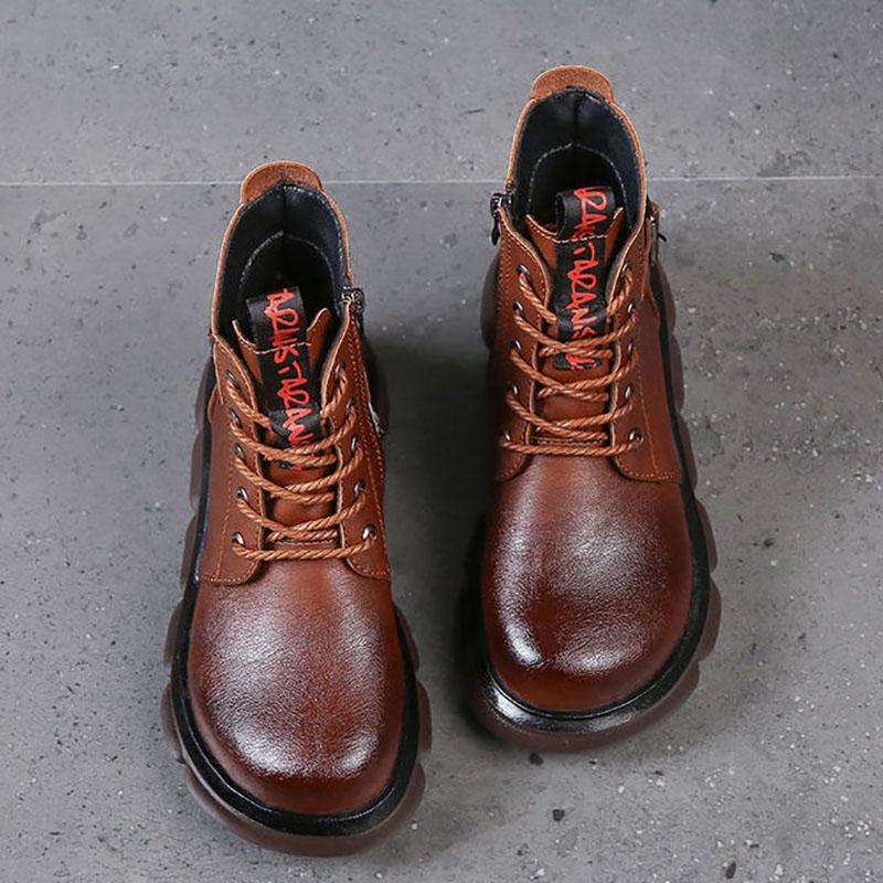 Leather Martin Boots Women's Thick-soled Short Boots Women's Autumn and Spring Leather Boots Lace and Single Boot