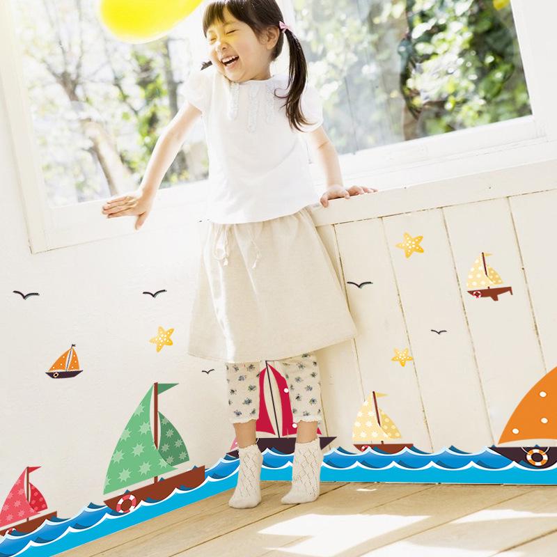 Sea sailing wall sticker Living room bedroom children's room corner decoration PVC sticker removable