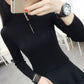 Autumn and Winter Knitted Solid Color Bottoming Shirt Zipper Short Slim Top Long Sleeve Simple Female Sweater