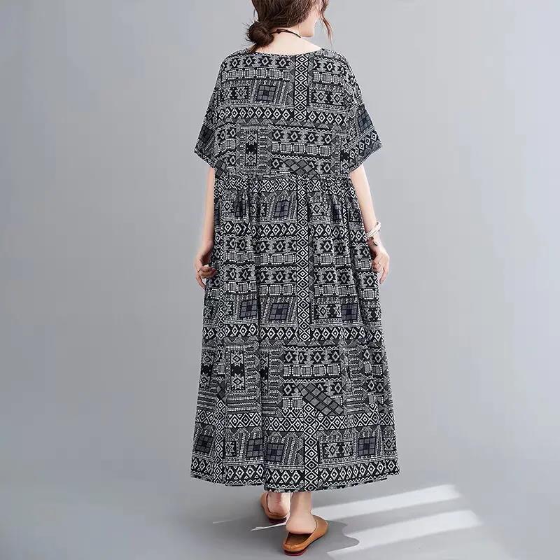 Spring and Summer Women's Skirt Literary Retro Loose Large Size Short-sleeved Women's Dress Skirt