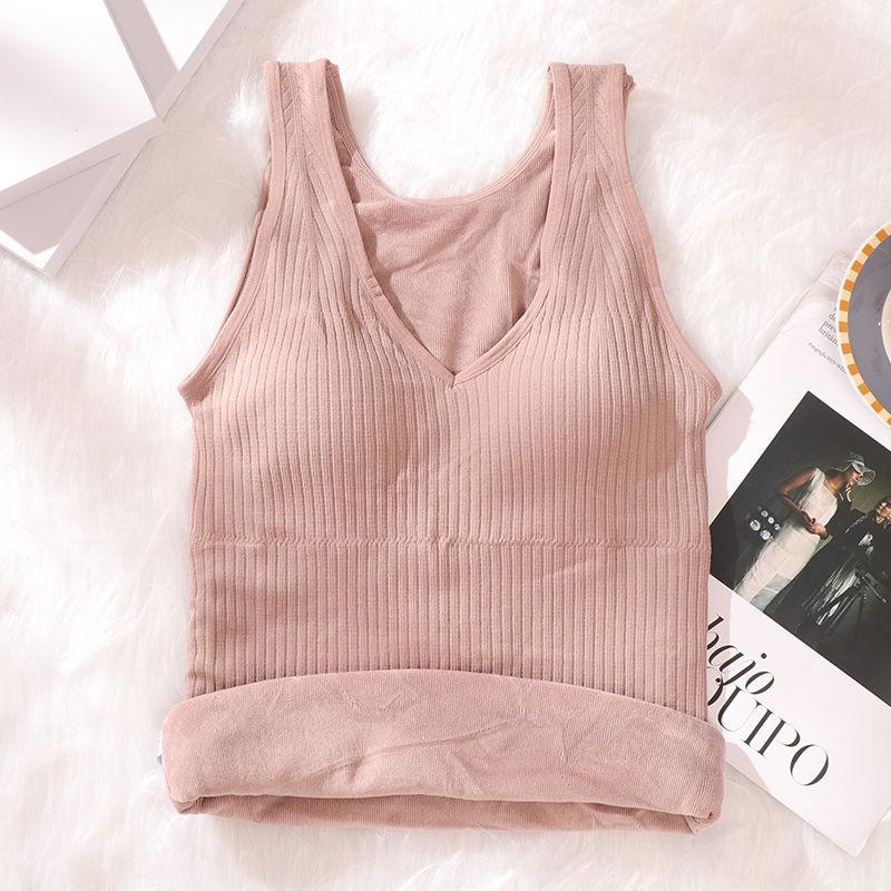 Velvet Women Vest Sexy Winter Clothing Thermal Underwear Warm Body Tops with Pad Sleeveless Slim V Neck Solid Inner Wear