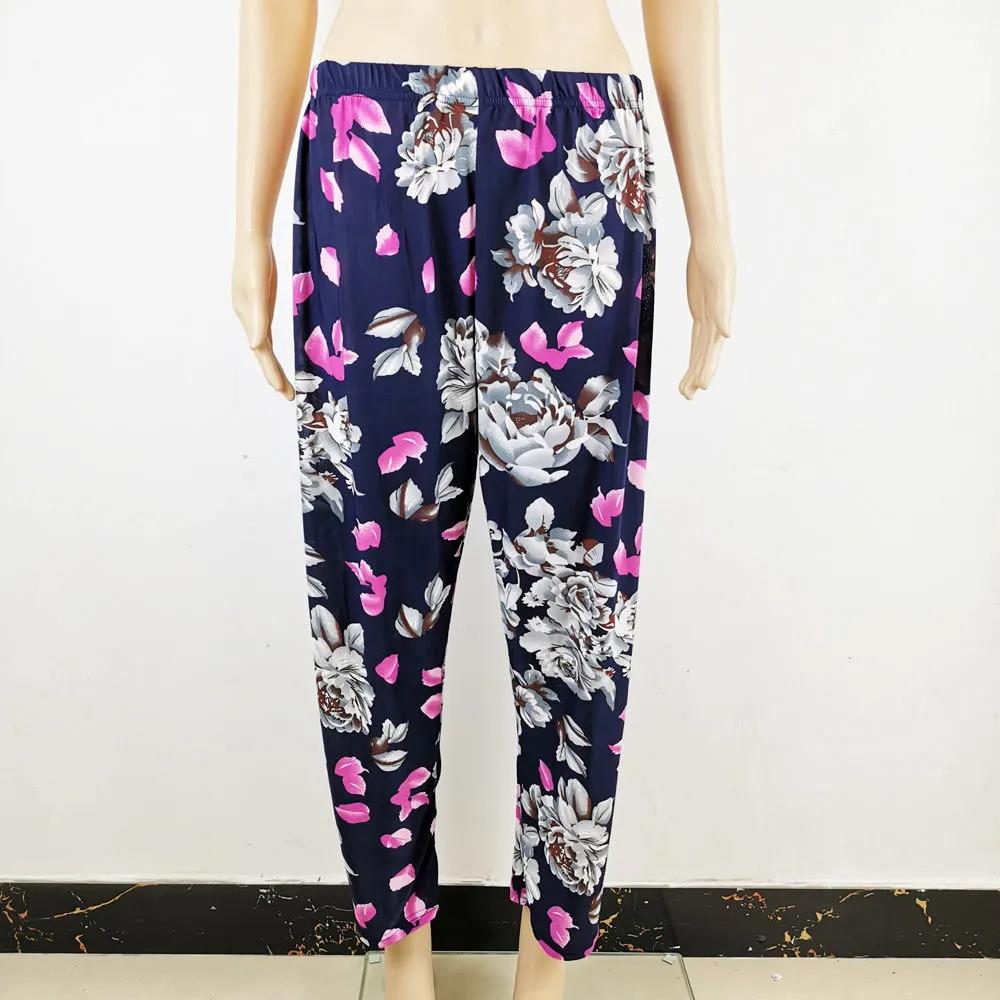 Women's Spring Summer Large Size Loose Long Pants Female Printing Elastic Waist Casual Trousers