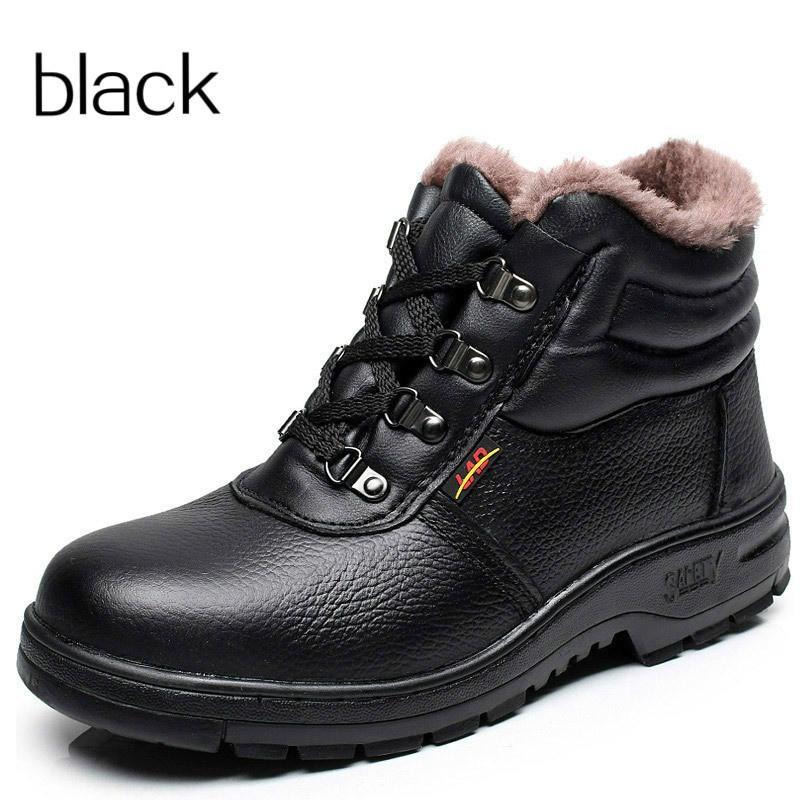 Winter Black Ankle Leather Safety Shoes Men Waterproof Steel Toe Cap Shoes Thermal Cotton Boots