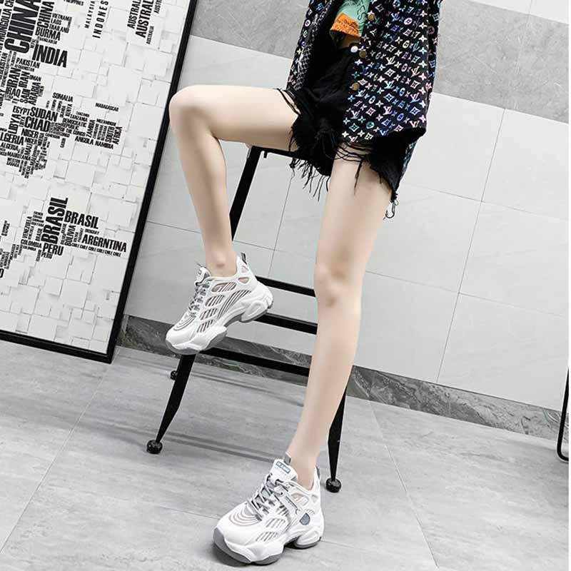 Plus Size 35-40 Summer Women Ins Mesh Sneakers Breathable Running Basketball Shoes Students Shockproof Non-slip Heighten Shoes